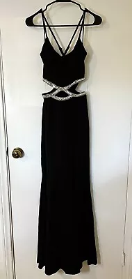 Speechless Black Rhinestone Cut Out Dress With High Slit • $40