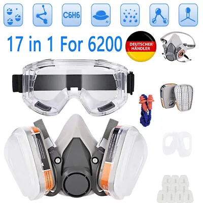 6200 Half Face 17 IN 1 Gas Mask Chemical Vapor Paint Spray Respirator + Filter • £8.99