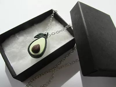 Unusual Handmade Fun Fimo Green Avocado Pip Fruit Charm Chain Necklace - Gift  • £5.99