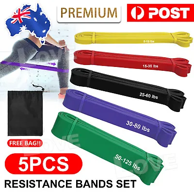 $33.95 • Buy SET Of 5 Heavy Duty Resistance Yoga Bands Loop Exercise Fitness Workout Band Gym