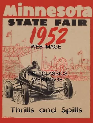 1952 Minnesota State Fair Auto Racing Track 12x16 Poster Midway Rides Midget Car • $16.96