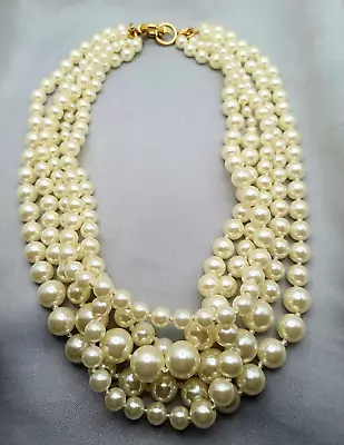 J. Crew Faux Pearl Necklace Multi Strand Gold Tone Clasp 6-10mm Pearls 20-23.5  • $24.99