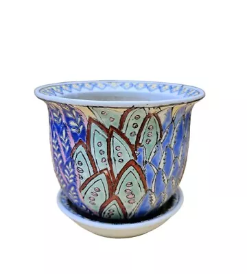 $99.99 • Buy Vintage Hand Painted Floral Ceramic Planter Flower Pot W/ Drip Plate Chinese 