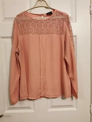 £3 • Buy B You Peach Coloured Long Sleeve Top With Lace Insets Size 18