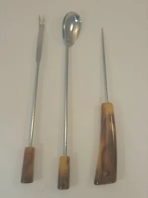 Vintage Mid Century Bakelite Mixology Bartender Tools Set Of 3 Spoon Fork Pic • $28.99