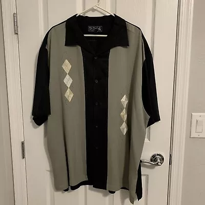 Nat Nash 100% Silk Two Tone Black & Lava Shirt Bowling Shirt Style  Size XXL • $25