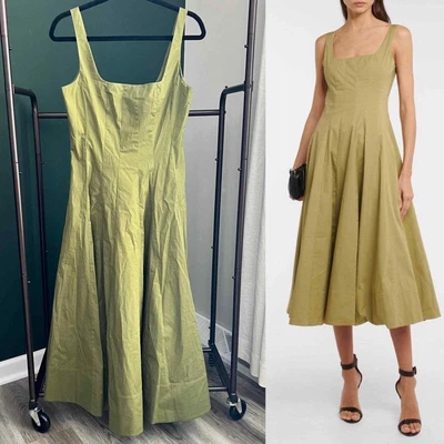$218.99 • Buy Staud Wells Khaki Green Pleated Dress Size 6