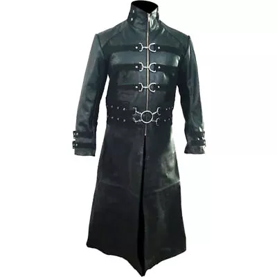 Mens Steampunk Van Helsing Coat Gothic Coat Genuine Black Leather • $175.49