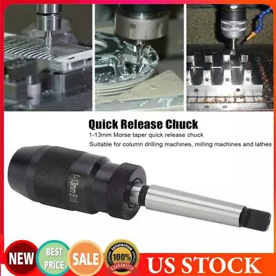 Keyless Drill Chuck MT2 Morse Taper Mount Adjustable 1/32 -1/2  1mm-13mm 3-Jaw • $27.54