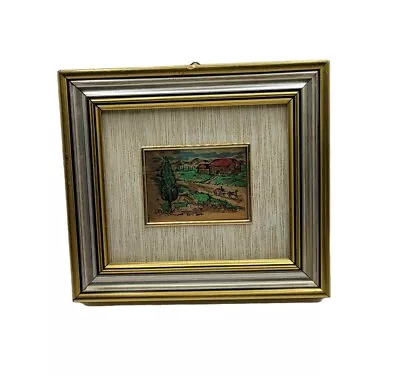 Vintage Tuscan Farmhouse Hand Painted Pressed Foil Gold Leaf 6 X7  Framed Art • $25