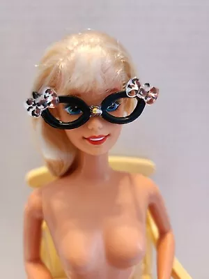 For Barbie Or Monster High Doll Black Animal Print Bow  Cat Eye Glasses • $4.25