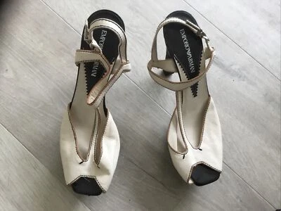 £10 • Buy Emporia Armani Cream Wedged Sole High Heel Shoe Size 5 1/5 Sling Back VGC
