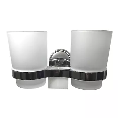 £11.40 • Buy Double Stainless Steel Frosted Glass Tumbler Wall Mounted Toothbrush Holder