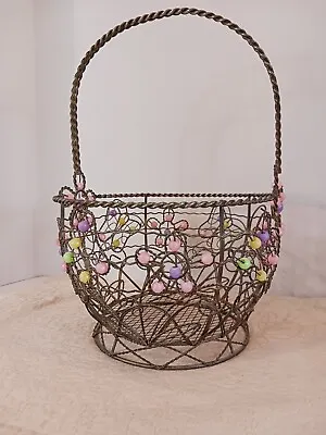 Vintage Beaded Wire Spring Easter Basket Butterflies & Flowers • $18