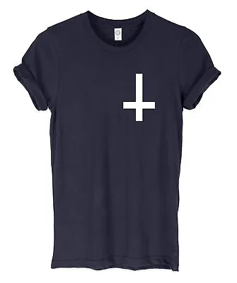 Inverted Cross Breast Print Mens Womans Funny Unisex Pocket Print T-Shirt • £11.99
