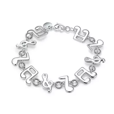 Musical Note Charm Bracelet 925 Sterling Silver • $12.74