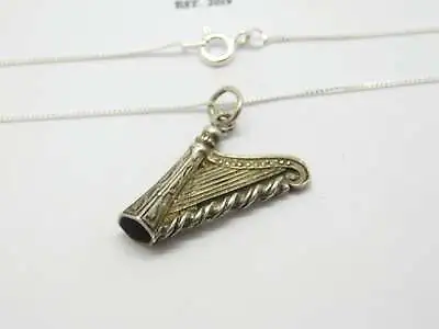 Sterling Silver Irish Concert Harp Pendant Necklace Vintage C1970 • $24.87