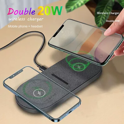 40W Wireless Charger Dual Pad Mat For Apple Air Pods IPhone Google Samsung Phone • $24.98