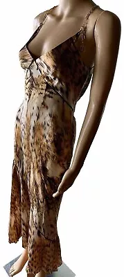 *ROBERTO CAVALLI* Rare Vintage 2003 Silk Leopard Dress W/Gold Chain Charm Straps • $2995