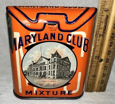 Antique Maryland Club Mixture Tin Litho Vertical Pocket Tobacco Can Smoking • $424