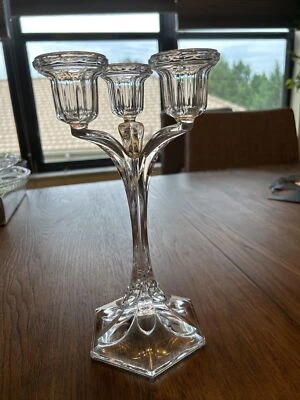 $20 • Buy Vintage Clear Crystal Three-Arm Candelabra Candle Holder Heavy Base
