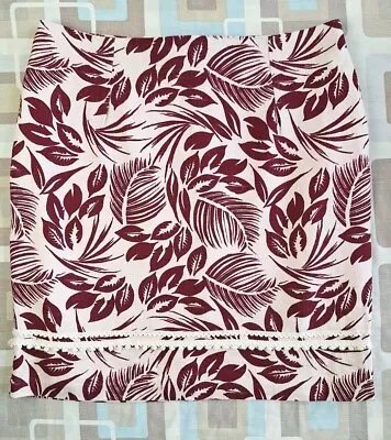 Laura Ashley Ivory / Maroon Tropical Print Linen Blend Mini Skirt - Size 16 • £3.99