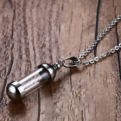 Stainless Locket Pendant Necklace Ash Urn Hair Capsule Cremation Keepsake Sliver • £5.74