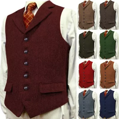 Mens Tweed Vest Vintage Wool Herringbone Casual Formal Hunting Vest Large XL XXL • $16.99