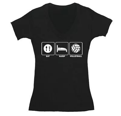 Womens Eat Sleep Volleyball Sports Fan Player Beach Team Gift V-Neck T-Shirt • $23.49