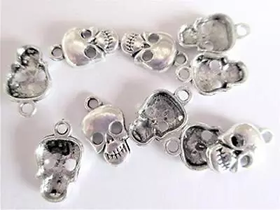 10 X Skull Skeleton Halloween Charms Jewellery Making Pendants Tibetan Silver • £2.09