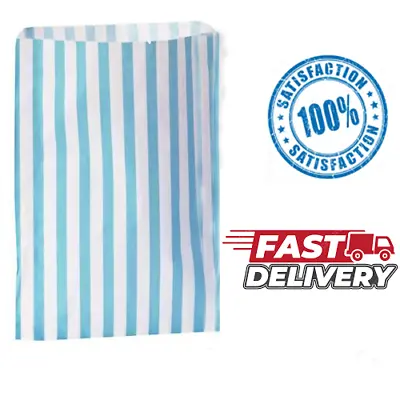 Sky Blue Candy Stripe Paper Gift Bag Sweet Counter Party Wedding Shop 7''x9'' UK • £3.15