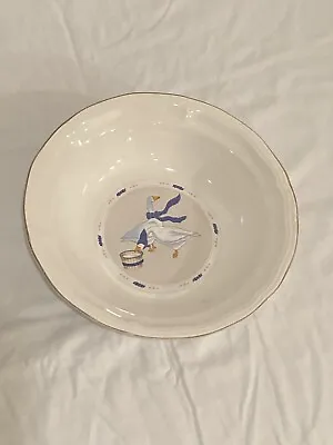 Newcor Stoneware Countryside Serving Bowl White Blue Geese Duck 1987 Vintage New • $13.99