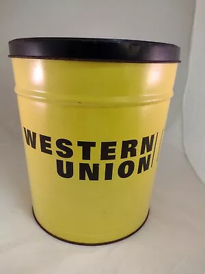 1980s WESTERN UNION SIGN Vtg Tin Can Store Window Display Yellow Storage Bank • $44.99