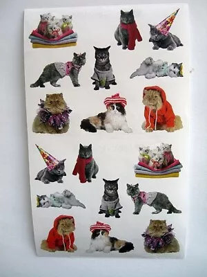 Mrs. Grossman's Sticker Strip PAMPERED CATS Cat Sweater Stickers Cute 1 LG Strip • $2.50