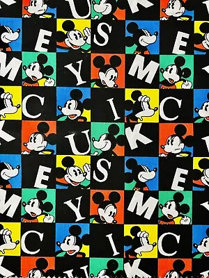 Vintage Disney Mickey Mouse Classic Checkered Letter Face Fabric Panel 60” X 13” • $17.99