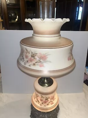 Vintage Tan 1970’s GWTW Floral Hurricane Electric 3-Way Lamp • $50