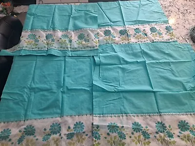 Retro Vintage Seafoam Blue Green Curtain Lot • $30.97