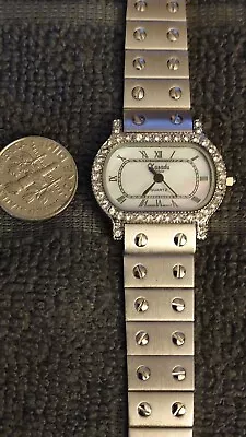 Vintage Xanadu Silver Tone Ladies Quartz Watch Bracelet Band Crystal Works#18 • $4