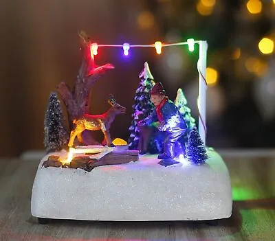 Light Up Christmas Village Scene Decoration LED Reindeer Feed Stag Ornament Xmas • £22.49