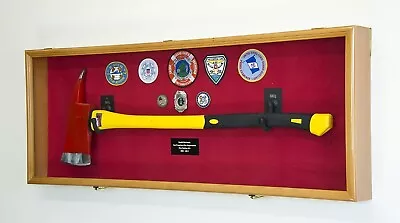 Axe Display Case Oak Wood Firefighter Fireman Badge Medal Cabinet USA Shadow Box • $249.99