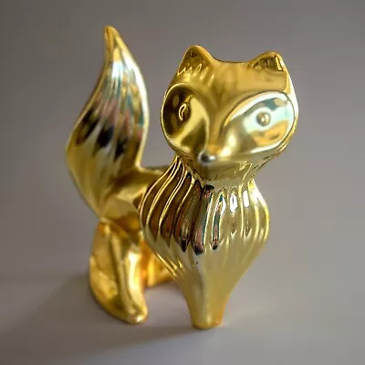 Unique Vintage Home Decor Art Quality Ceramic Gold Fox Statue Sculpture Ornament • $29.95