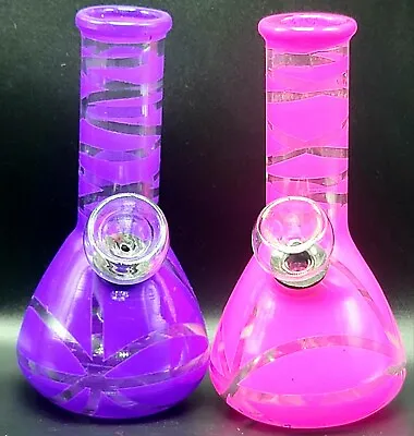 5  GLASS Purple Pink Tobacco Mini Beaker Hookah Water Pipe Bong FREE SCREENS! • $9.97