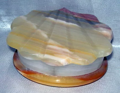 Yellow Hand Carved Alabaster Hinged Scalloped Edge Trinket Dresser Box • $21.99