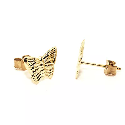 9ct Gold Stud Earrings Butterfly Design Post And Backs Also 9ct Yellow Gold • £18.60