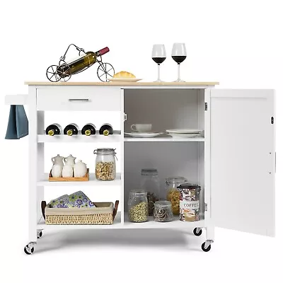 Kitchen Island Storage Trolley Rolling Cart Shelves Cupboard Cabinet Wine Rack • £104.95