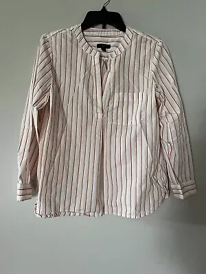 J Crew Blouse Size S Long Sleeve V-Neck Ivory Pink Striped Business Career • $10