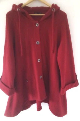 £39.50 • Buy For Cynthia 100% Wool Red Hooded Swing Jacket Coat Buttons Riding Hood M 12 14