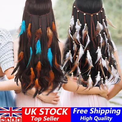 Boho Indian Women's Native American Feather Headband Peacock Hairband Costume-UK • £8.99