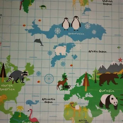 Fryetts Childrens World Map Cotton PVC WIPE CLEAN Tablecloth Oilcloth • £9.99