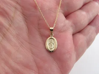 14k Solid Yellow Gold Virgin Mary Pendant Necklace 16  18  20  • $169